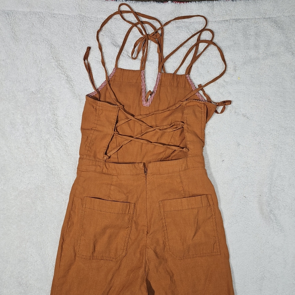 Anthro Maeve Colette Orange Jumpsuit Crisscross Back Sleeveless Wide Leg - Picture 7 of 9